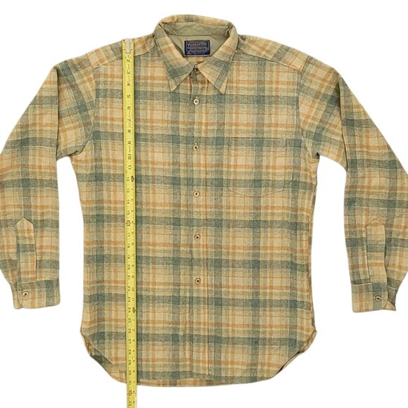 VTG Pendleton 100% Virgin Wool Sage Green Plaid Button Front Western Shirt Sz M - Picture 3 of 7